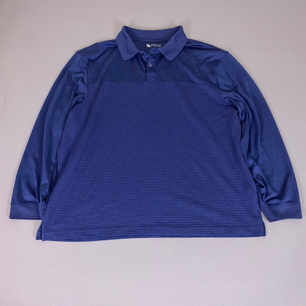 Haggar Polo‎ Shirt Men's XL Long Sleeve Blue Striped Performance Golf Casual